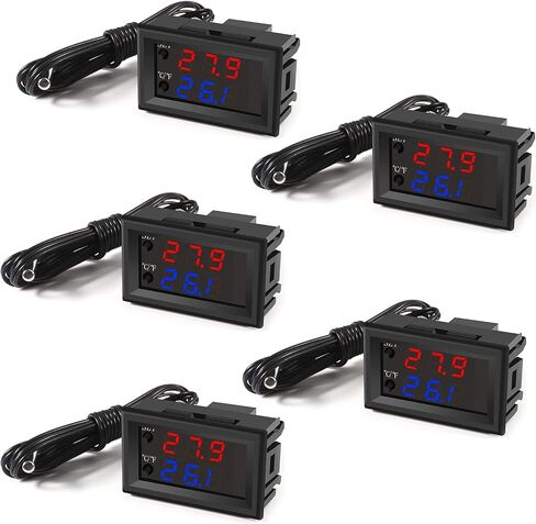 5PCS 12V Electronic Temperature Controller Programmable -50 to 110 Degree Celsius Heating/Cooling Thermostat Control Switch Module NTC Waterproof Sensor Probe Dual Color LED Display Monitor in Saudi Arabia