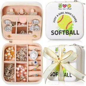 Sports Inspirational Gifts for Women Volleyball Soccer Softball Travel Jewelry Box Portable Small Travel Jewelry Organizer Sports Team Gifts Birthday Gifts for Players Women(Volleyball)