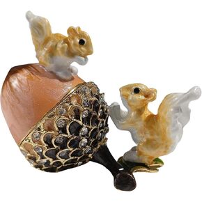 Enamel Oak Fruit & Squirrel Jewelry Holder Ring Necklace Earring Trinket Box Hand Painted Oak & Squirrel Ornamental For Home & Office Decor Pink