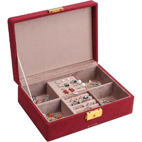 SANZIE Jewelry Box for Women, PU Leather Jewelry Boxes & Organizer Storage Case with Key Lock, Holder Organizer for Earrings Rings Necklaces Bracelets (Grey, Medium)