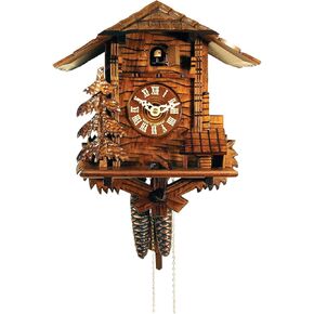 437HV Engstler Weight-Driven Cuckoo Clock-Full Size-11 H x 10.75" W x 6.25" D, Brown