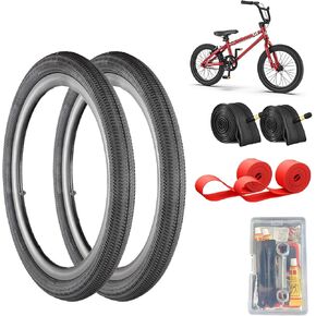 2 Pack 20" x 1.95" Mountain Bike Tire Set, 20 inch Foldable Puncture Resistant Bicycle Tire and 20 x 1.75-2.125 Bike Inner Tube and Repair Tool Kit for Mountain Bike, Off-Road Bike