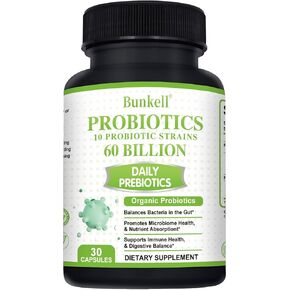 Probiotics 60 Billion CFU 10 Strains, with Organic Probiotics for Digestive & Gut, Immune, Bloating Health, Daily Probiotics Supplement for Women & Men, Non-GMO, Gluten Free, 30 Capsules