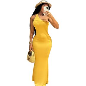 Womens Satin Sleeveless Mock Neck Elastic High Waist Cocktail Maxi Dress