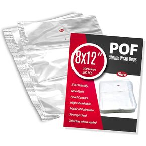 SIPA 8x12 inch 200PCS 100 Gauge POF NON-VENTING HOLE Shrink Wrap Bags Odorless perfect for wrapping stationery, photo frames, soap supplies, bath bombs, oil bottles,homemade DIY craft for sale.