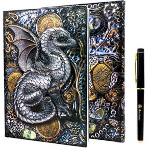 Haxtec DND Notebook 3D Embossed Dragon Leather DND Journal W/Pen Fantasy Dragon Journal for TTRPG Dungeons and Dragons DM & Player Gifts A5 Antique Colored