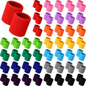 Sosation 50 Pair Cotton Wrist Sweatbands Bulk Absorbent Sports Wristband Athletic Sweat Bands for Wrists Men Women Tennis