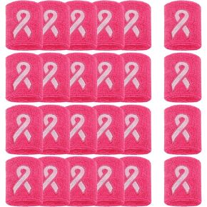 12/24/48Pcs Breast Cancer Awareness Wristbands - Football Pink Ribbon Wristbands Bulk for Youth Men Women, Elastic Gymnastics Sports Wrist Sweatbands for Football Baseball Athletic Sports