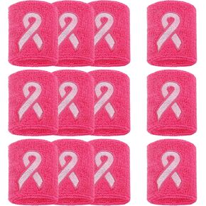 12/24/48Pcs Breast Cancer Awareness Wristbands - Football Pink Ribbon Wristbands Bulk for Youth Men Women, Elastic Gymnastics Sports Wrist Sweatbands for Football Baseball Athletic Sports