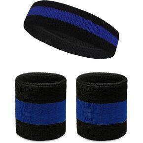COUVER Sweatband Set Sports Headband Wristband Set Terry Cloth Moisture Wicking Sweat Absorbing Wrist Sweatbands Head Sweatband