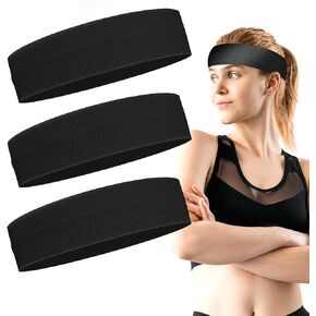 TIESOME 3 Pack Sport Headbands for Men & Women, Elastic Athletic Sweatbands Non-Slip Sweat Hair Bands Moisture Wicking Exercise Hairbands Soft Fabric Hair Warp for Workout Yoga Running(Black) in Saudi Arabia