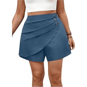 OYOANGLE Women's Plus Size Button Front High Elastic Waisted Shorts Wide Leg Wrapped Casual Shorts
