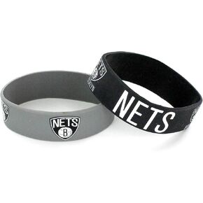 aminco NBA Brooklyn Nets Silicone Rubber Bracelet Wristbands, 2-Pack