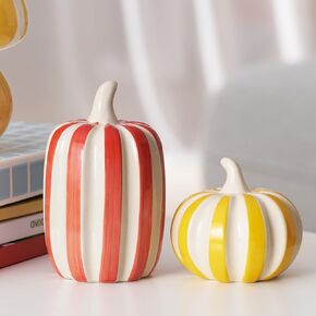 WDS WONDROUS 2PCS Fall Pumpkin Decor for Home, Modern Cute Pumpkins for Decorating, Thanksgiving Fall Decorations Indoor, Ceramic Pumpkins for Autumn Kitchen Decor Table Centerpieces Farmhouse Harvest
