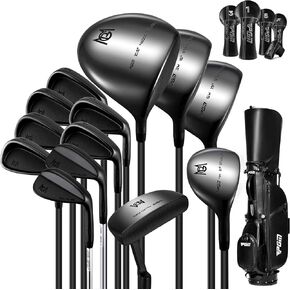 PGM Men's Complete Golf Club Sets - 13 Pieces - 3 Wood (#1,3,5), 1 Hybrid (#4H), 6 Irons(#5,6,7,8,9,PW), 2 Sand Wedge (52°,56°), 1 Putter - Golf Stand Bag, Right Handed