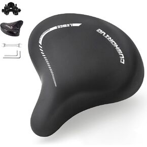 LEWEE Mountain Wide Bicycle Seat – Bike Saddle Black Comfortable Beach Cruiser Oversized Extra Large Cushion Electric for Women, Fixie Leather Road Universal Gel Leather Suspension Mens Plus Size