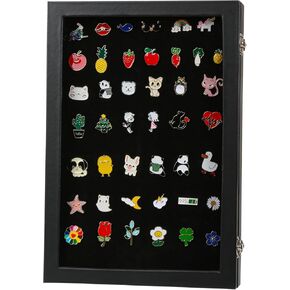 Enamel Pin Display Case, 14" X 9" Shadow Box Pin Holder Display, Dustproof Storage Case with HD Glass for Pins Organizer