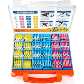 520 قطعة من موصلات الأسلاك المنكمشة بالحرارة من الدرجة البحرية من Sopoby - مجموعة موصلات كهربائية من النحاس الأحمر المعلب، AWG 22-10 موصلات مجعدة مقاومة للماء ووصلات معزولة على شكل حلقة شوكة in Kuwait