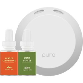 Pura - Smart Home Fragrance Device Starter Set - Pura 4 - Scent Diffuser for Home - Includes Fragrance Aroma Diffuser - Square Box, Cinnamon Woods and White Pumpkin Scent Refills