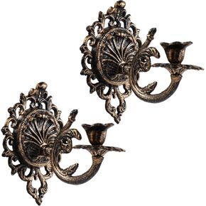 Polifish Antique Gold Wall Candle Holder, Vintage Taper Candle Wall Sconce, Cast Iron Candlestick Holders Decor for Living Room, Fireplace and Yard Channel(1 Pack)