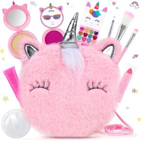 PERRYHOME Unicorn Cute Kids Makeup Unicorn Washable Makeup Sets for Girls 3-12 with Mini Coin Purse - Real Cosmetic Non-Toxic Toddler Makeup Kit-Unicorn Toys for Girl - Birthday Unicorn Gift（White）