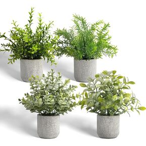 4Pcs Small Fake Plants, Artificial Plants Indoor, Faux Plants Eucalyptus Rosemary, Artificial Plants for Bathroom Kitchen Office Farmhouse Room Shelf Decor