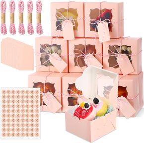 80 Pack Christmas Donuts Boxes with Window 4 x 4 x 2.5 Inch Christmas Cookie Boxes Gift Boxes Xmas for Bakery Cake Small Treat Pastry(Red)