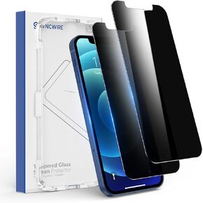 SYNCWIRE Privacy Screen Protector for iPhone 14/13 Pro/13 6.1'', 2-Pack Unbreakable Anti Spy Tempered Glass Saver Black[Easy Installation Frame][10X Stronger][Bubble Free][Sensitive Touch]