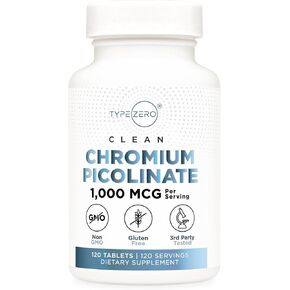 Type Zero Clean Chromium Picolinate Tablets (120 Servings, 1,000 MCG Per Serving) - Non-GMO, Gluten Free