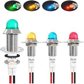 4 Pcs 10MM 12V 24V LED Indicator Light Brass Nickel Plated Lights Pilot Signal with Red Green Blue Yellow Signal Light([Brass Nickel Plated]12V-24V Red+Green+Yellow+Blue 4 Pcs）