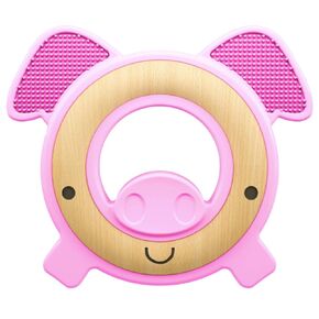 Nuby Natural Wood & Silicone Teether: Elephant, 3M+, Gray (80802)