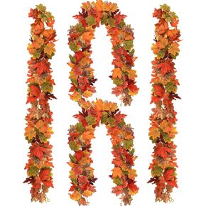 4Pcs, Fall Leaves Garland, Fall Artificial Maple Decorations for Home Porch Mantle Bedroom Kitchen, Indoor and Outdoor, Autumn, Thanksgiving Halloween Decor, 5.74Ft Each, Total 23ft