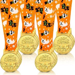 12 Pcs Halloween Best Costume Prizes, Pumpkin Medals Golden Costume Medals for Kids Adults Halloween Metal Award Medals with Ribbon Costume Contest Trophy Awards, Halloween Awards Prizes in Saudi Arabia