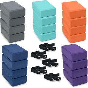 30 Pack Yoga Kit, 3" Yoga Blocks (20) and 6' Yoga Straps (10), Firm and Supportive 3" x 6" x 9" EVA Foam Yoga Brick, Adjustable Leg Stretching Strap With Anti-Slip D-Ring Buckle, Assorted