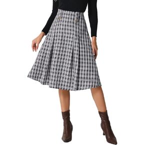 Allegra K Vintage Plaid Skirts for Women's High Waist Pleated A-Line Midi Skirt