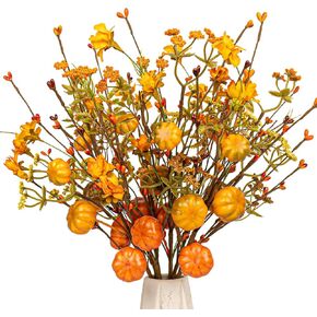 12 PCs Artificial Fall Flowers 17 inches Autumn Flower Arrangements Fall Floral Stems with Daisy Forsythia Flowers Berry Branch for Vase Party Indoors Table Centerpieces Decorations