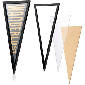 Pennant Frame Wood Flag Frame for 12 x 30 Inch Pennants Display Pennant Holder 1 Inch Team Flag Case, Black (2 Pcs)