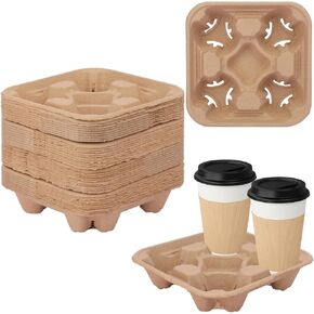 50 Pack 4 Cup Drink Carrier, to Go Coffee Cup Holder with Handle for Delivery Service, The Finest Versatile, Foldable, Drink Carrier with Sturdy Handle for Hot and Cold Drinks by IHDYPPEW