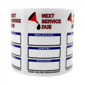 Next Service Due Reminder Stickers, Handwritten, Ultra Removable, with Oil Funnel Image, 500 Count
