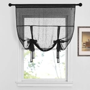 NICETOWN Small Kitchen Window Curtain Linen Semi Sheer Tie Up Valance for Bathroom - Home Decoration Roman Shade Adjustable Balloon Window Shade for Cafe/Office, 42" W x 63" L, Black, 1 Piece in Kuwait