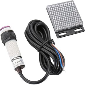 Baomain Photoelectric Sensor E3F-R2P2 Retroreflective Optical Sensor Switch DC 10-30V PNP NC Sensing Distance 2m with Reflector Panel 3 Wires