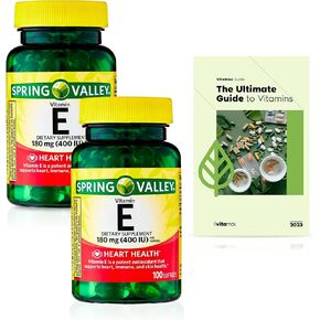 Spring Valley Vitamin E Heart Health Dietary Supplement Softgels, 180 mg (400 IU), 200 Count + Exclusive VitaMax Vitamin Guide (3 Items)