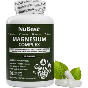 Magnesium Glycinate Chelate Complex with Albion Magnesium Bisglycinate Chelate, Magnesium Oxide, Vitamin B6 & BioPerine for Bone, Muscle, Natural Sleep, Nerve Function, Brain Booster - 90 Days Supply