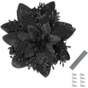 SITUMEIZI 24 Pcs Gold Poinsettia Artificial Christmas Flowers 5.5" Glitter Poinsettias Christmas Tree Decoration Flower with Stems & Clips for Wreath Xmas Tree New Year Party Ornament Wedding