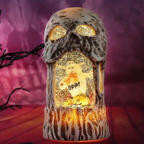 Halloween Snow Globe Lantern, Battery Operated Musical Skull Snow Globe, Swirling Glitter LED Lighted Snow Globe for Lantern Halloween Home Tabletop Decoration Gifts