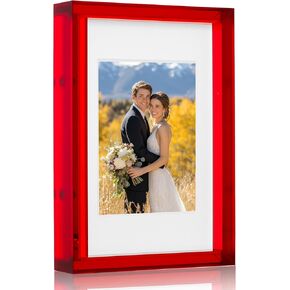 Red 4x6 Acrylic Picture Frame With Mat Neon Modern Colorful Tabletop & Wall Mount, Burgundy Red