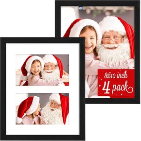 TWING 4 Pack 8x10 Picture Frame with 2 Mat, Black Picture Frames Display Pictures 5x7 with Single-Hole Mat, 4x6 with Double-Hole Mat or 8x10 without Mat, Wall Hanging or Tabletop Photo Frame