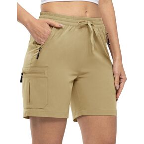 TBMPOY Women's Hiking Cargo Shorts Lightweight Quick Dry Athletic Summer Shorts Golf Travel Camping with Zipper Pockets (Khaki, XL)