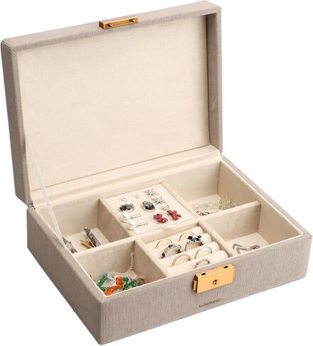 SANZIE Jewelry Box for Women, PU Leather Jewelry Boxes & Organizer Storage Case with Key Lock, Holder Organizer for Earrings Rings Necklaces Bracelets (Grey, Medium) in Saudi Arabia