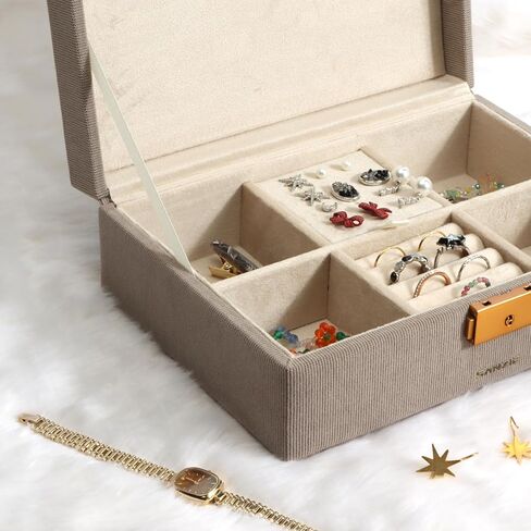 SANZIE Jewelry Box for Women, PU Leather Jewelry Boxes & Organizer Storage Case with Key Lock, Holder Organizer for Earrings Rings Necklaces Bracelets (Grey, Medium) in Saudi Arabia